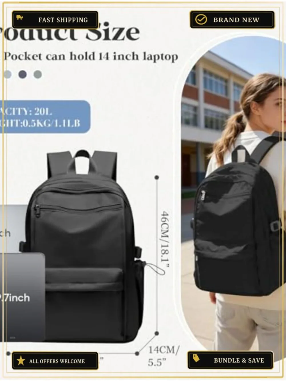 Water-Resistant Nylon Multipocket Daypack Backpack with Anti-Theft Luggage